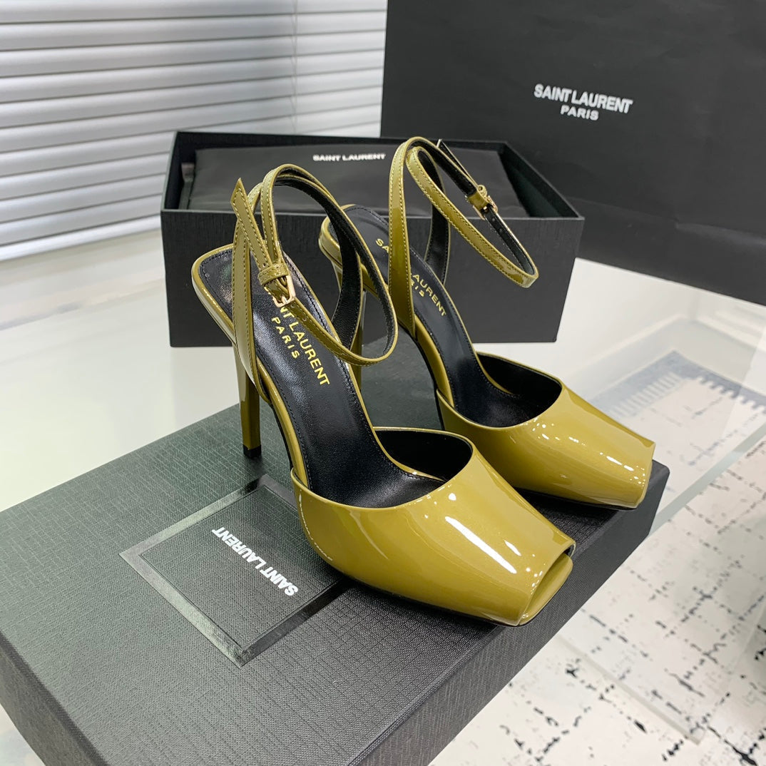 SL FISH MOUTH SANDAL PUMP LEMON POLISHED CALFSKIN