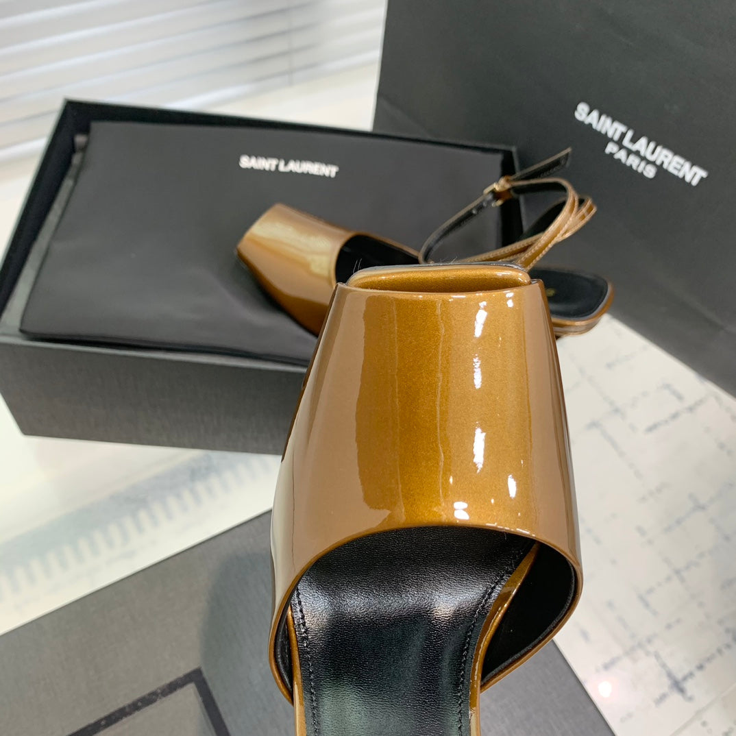 SL FISH MOUTH SANDAL PUMP BRONZE POLISHED CALFSKIN