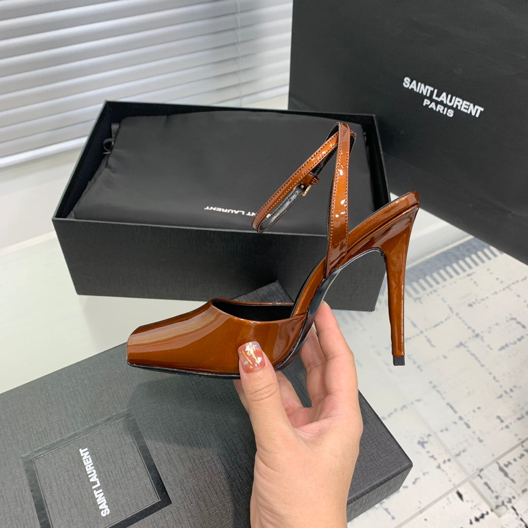 SL FISH MOUTH SANDAL PUMP OCHRE POLISHED CALFSKIN