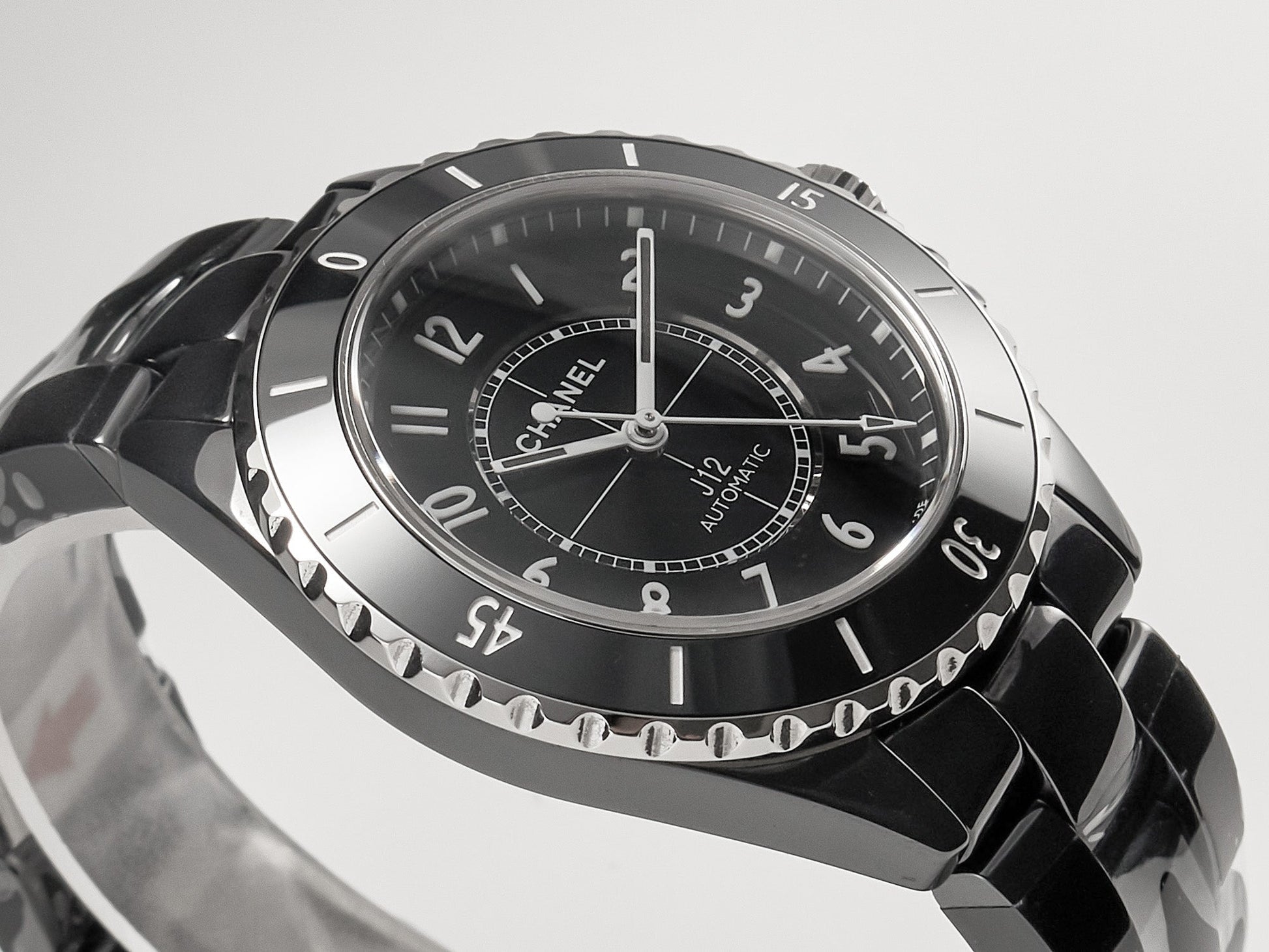 J12 Date Automatic Black Ceramic White Numerals Black Dial Black Steel Hands