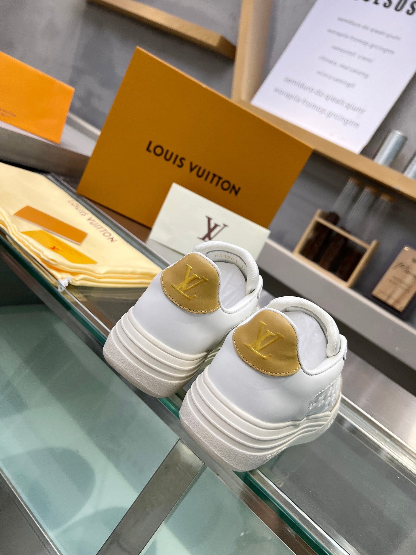LV WOMEN GROOVY PLATFORM IN CAMEL BROWN SUEDE MIX WHITE EMBOSSED CALFSKIN
