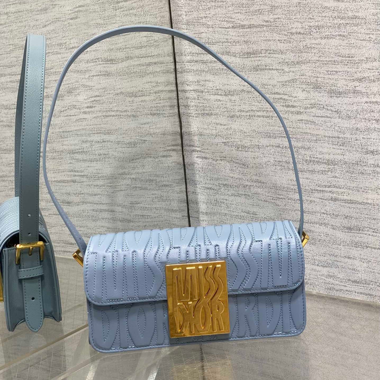 FLAP BAG 18 IN BABY BLUE QUILTED ALLOVER CALFSKIN