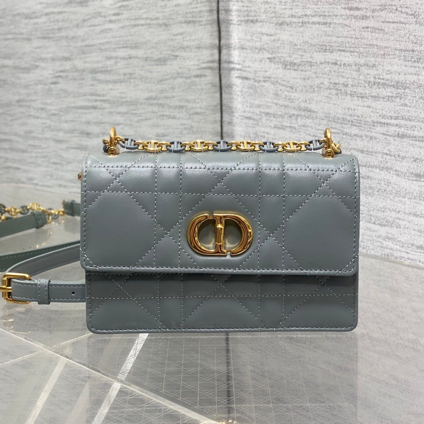 MISS CARO MINI BAG 17 IN OSLO GREY MACROCANNAGE LAMBSKIN