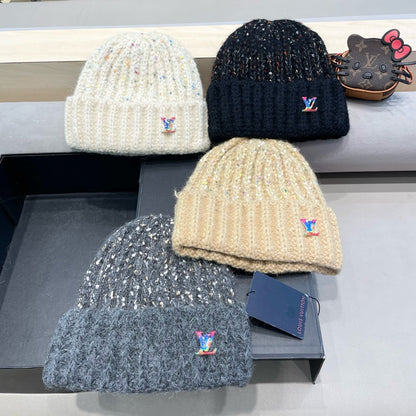 KNITTED BEANIE HAT IN BLACK WOOL 431619