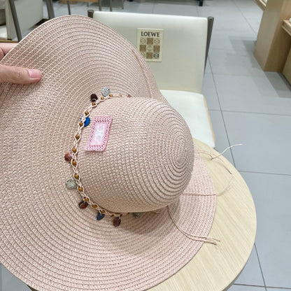 WIDE BRIM HAT MODEL 652184 IN LIGHT PINK WOVEN STRAW