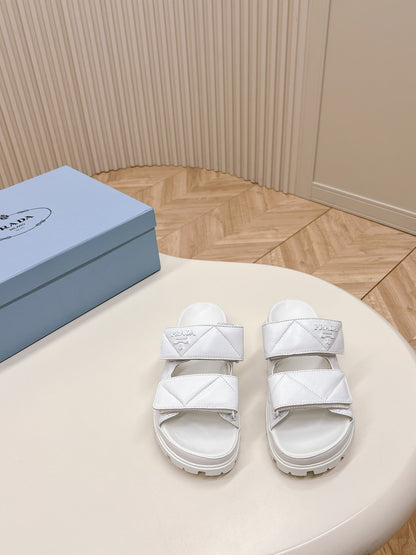 Pra Double Strap Quilted Slide 20 White Calfskin