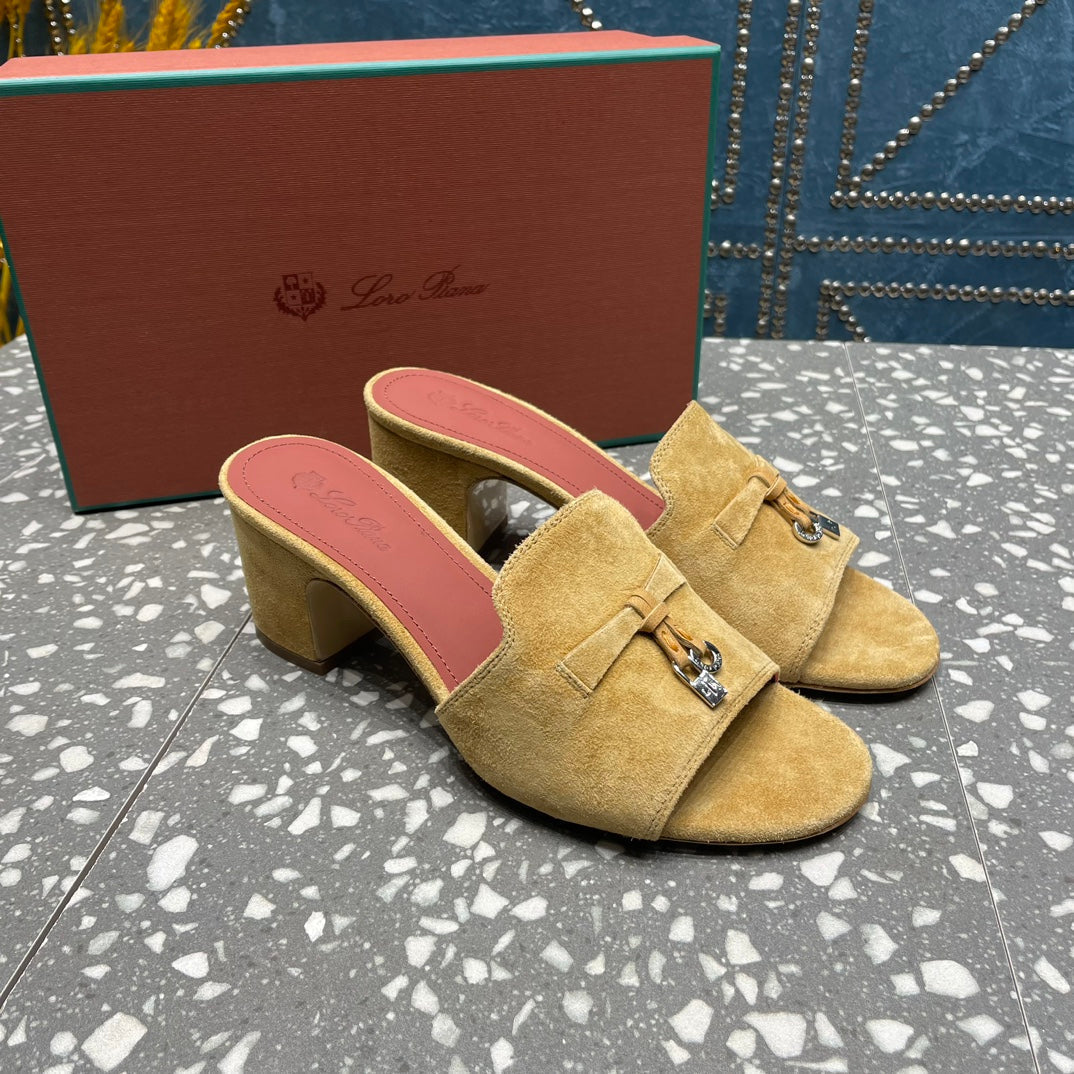 Summer Charms Mules 80 Gold Suede Salmon Lambskin