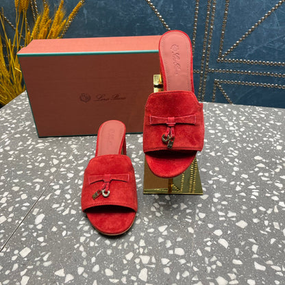 Summer Charms Mules 80 Red Suede Salmon Lambskin