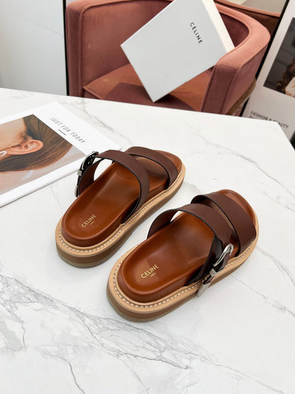 TWO-STRAP SANDALS IN CHESTNUT BROWN CALFSKIN