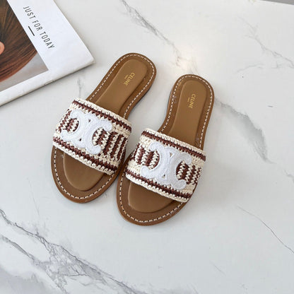 LYMPIA MULE WHITE MIX BROWN RAFFIA