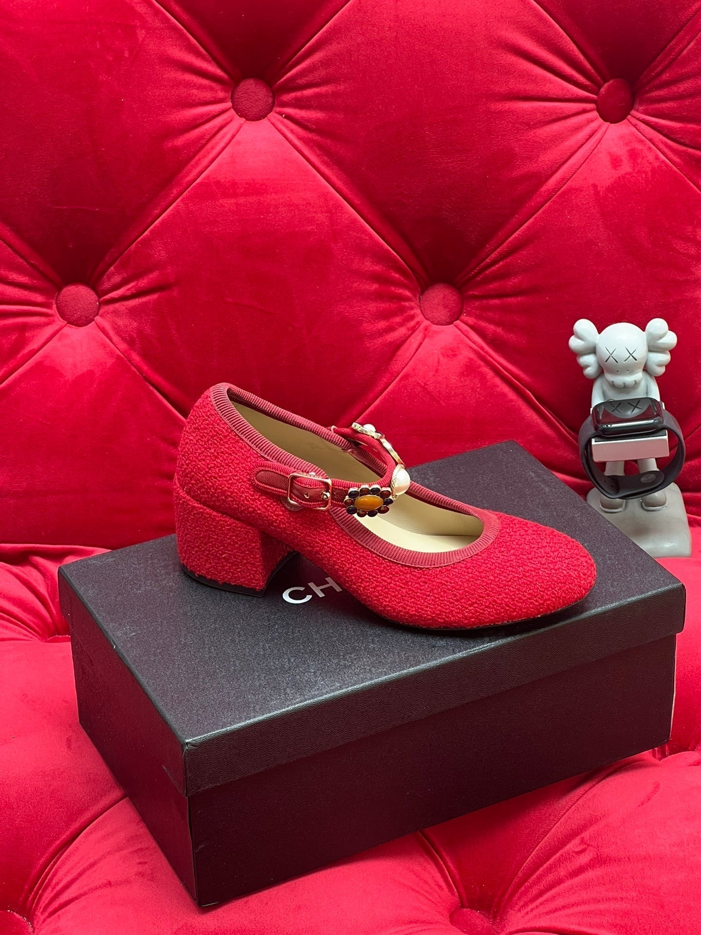 HIGH MARY JANE SHOES CHERRY RED WOOL TWEED
