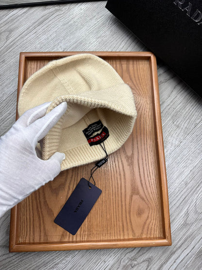 BEANIE HAT IN BISQUE BEIGE WOOL AND RABBIT FUR 342035