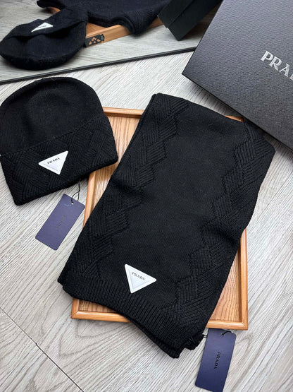 SET SCARF AND HAT IN BLACK WOOL AND RABBIT FUR 397410