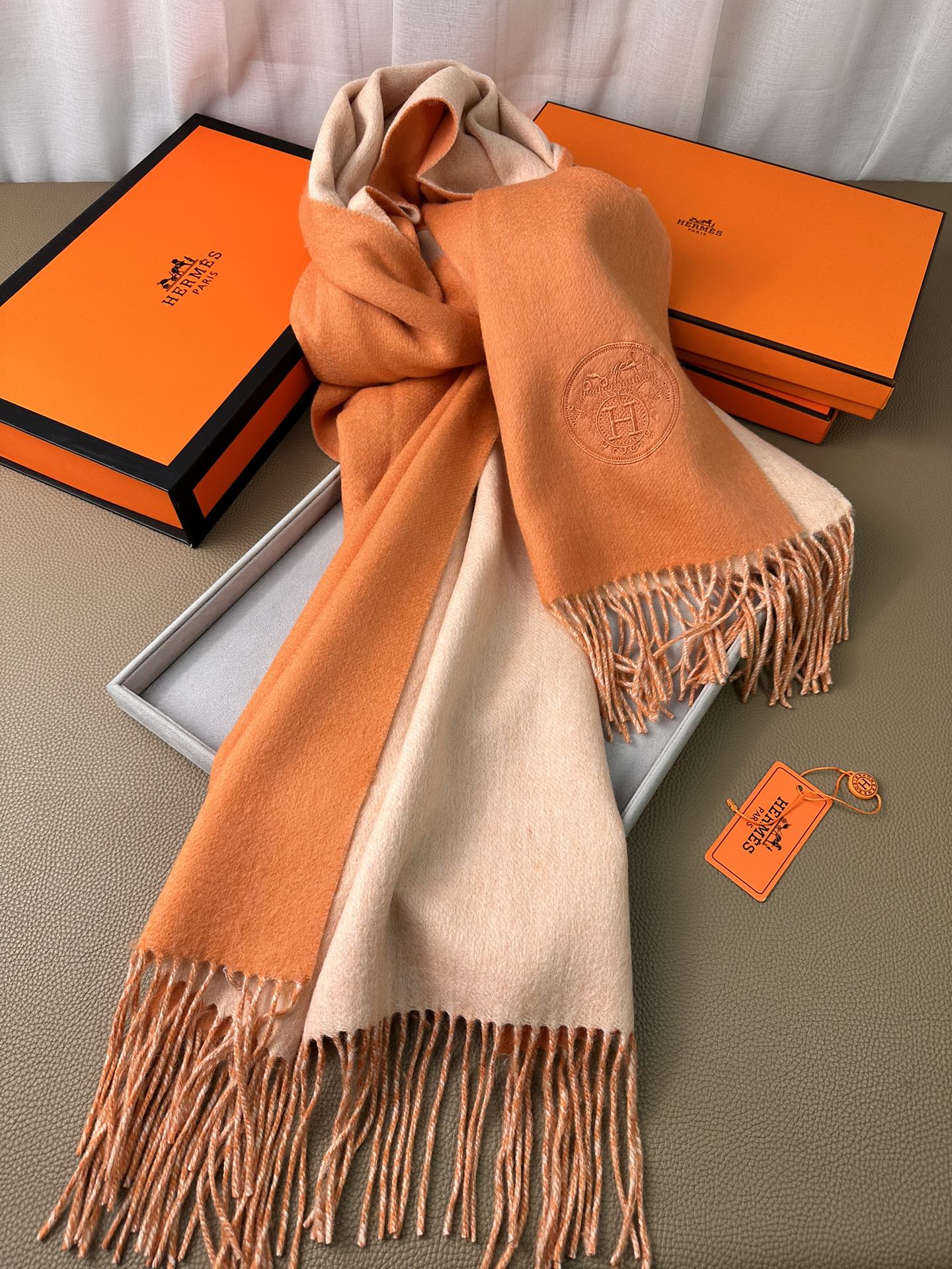 DOUBLE-FACE SCARF 200 CM IN TIGER ORANGE CASHMERE