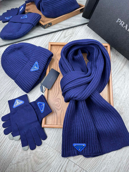 THREE-PIECES SET IN NAVY BLUE WOOL AND ACRYLIC 406557