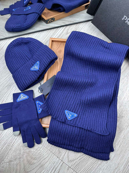 THREE-PIECES SET IN NAVY BLUE WOOL AND ACRYLIC 406557