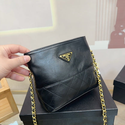 QUILTED CHAIN MINI HOBO BAG 19 IN SHINY BLACK CALFSKIN