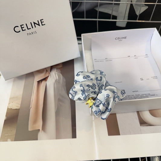 WHITE MIX CLASSIC BLUE SILK SCRUNCHIE 420676