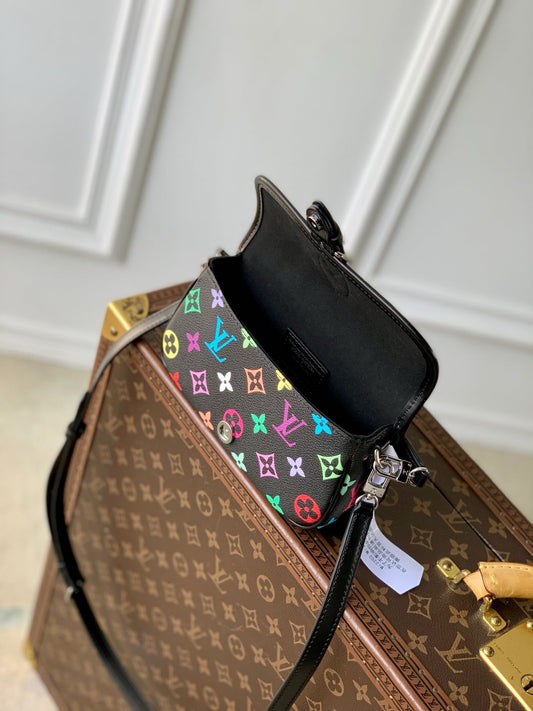 DIANE NANO BAG 19 IN MULTICOLOR MONOGRAM CANVAS AND BLACK COWHIDE