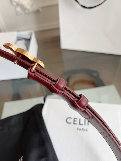 TRIOMPHE BELT 24MM IN WINE RED CALFSKIN WITH GOLD BUCKLE