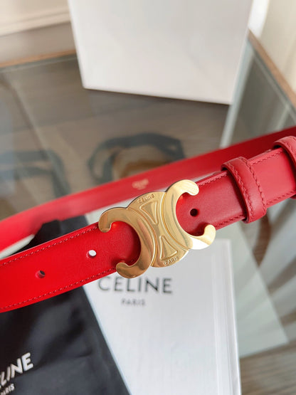 TRIOMPHE BELT 24MM IN RED CALFSKIN WITH GOLD BUCKLE