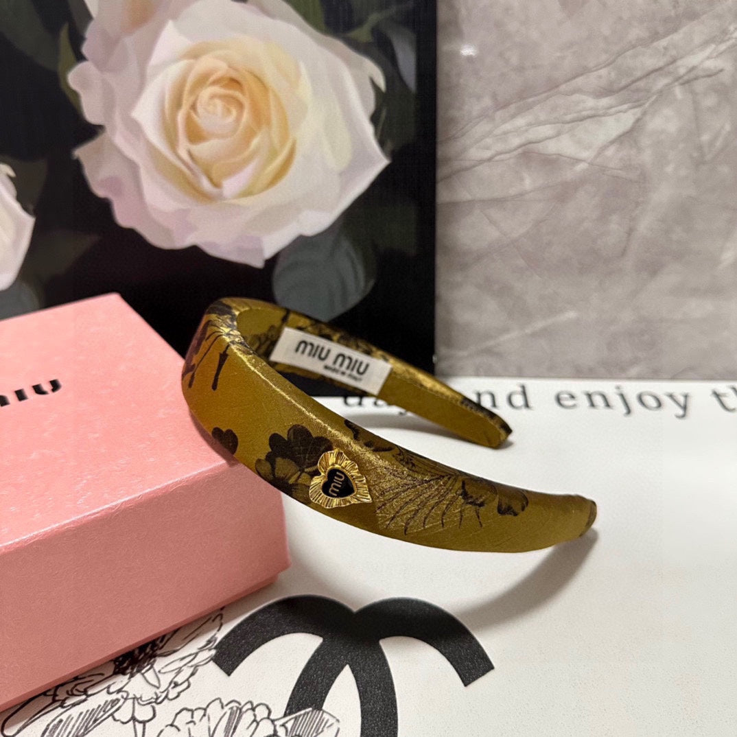 SILK THICK HEADBAND DIJON YELLOW FLOWER PRINT 239959