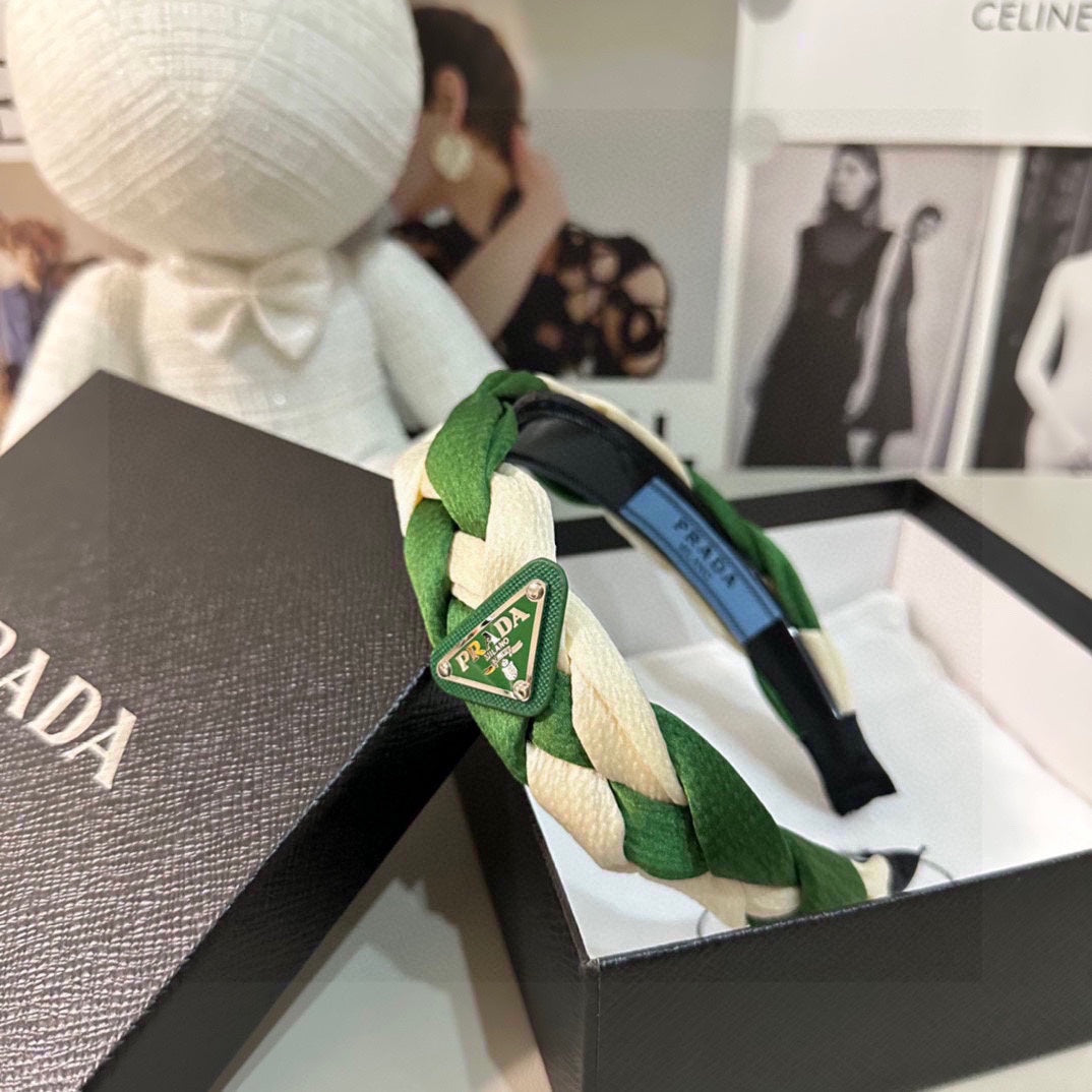 BRAIDED HEADBAND IN GREEN AND WHITE FABRIC 316685