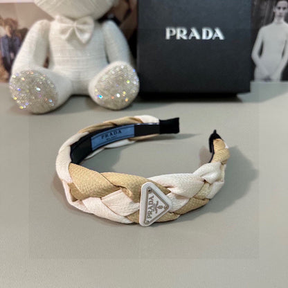 BRAIDED HEADBAND IN WHITE AND BEIGE FABRIC 316686