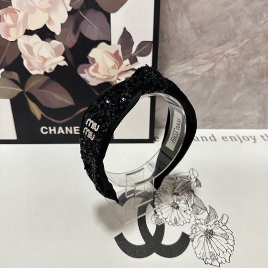 HEADBAND IN BLACK VELVET SEQUINS-EMBELLISHED 361159
