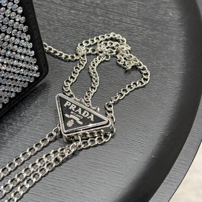 STUDDED CRYSTAL WALLET ON CHAIN 13 IN BLACK CALFSKIN