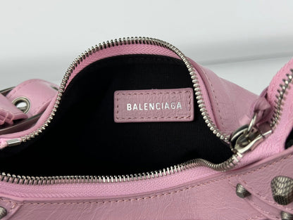 LE CAGOLE SMALL SHOULDER BAG 26 WITH RHINESTONES IN CREPE PINK LAMBSKIN