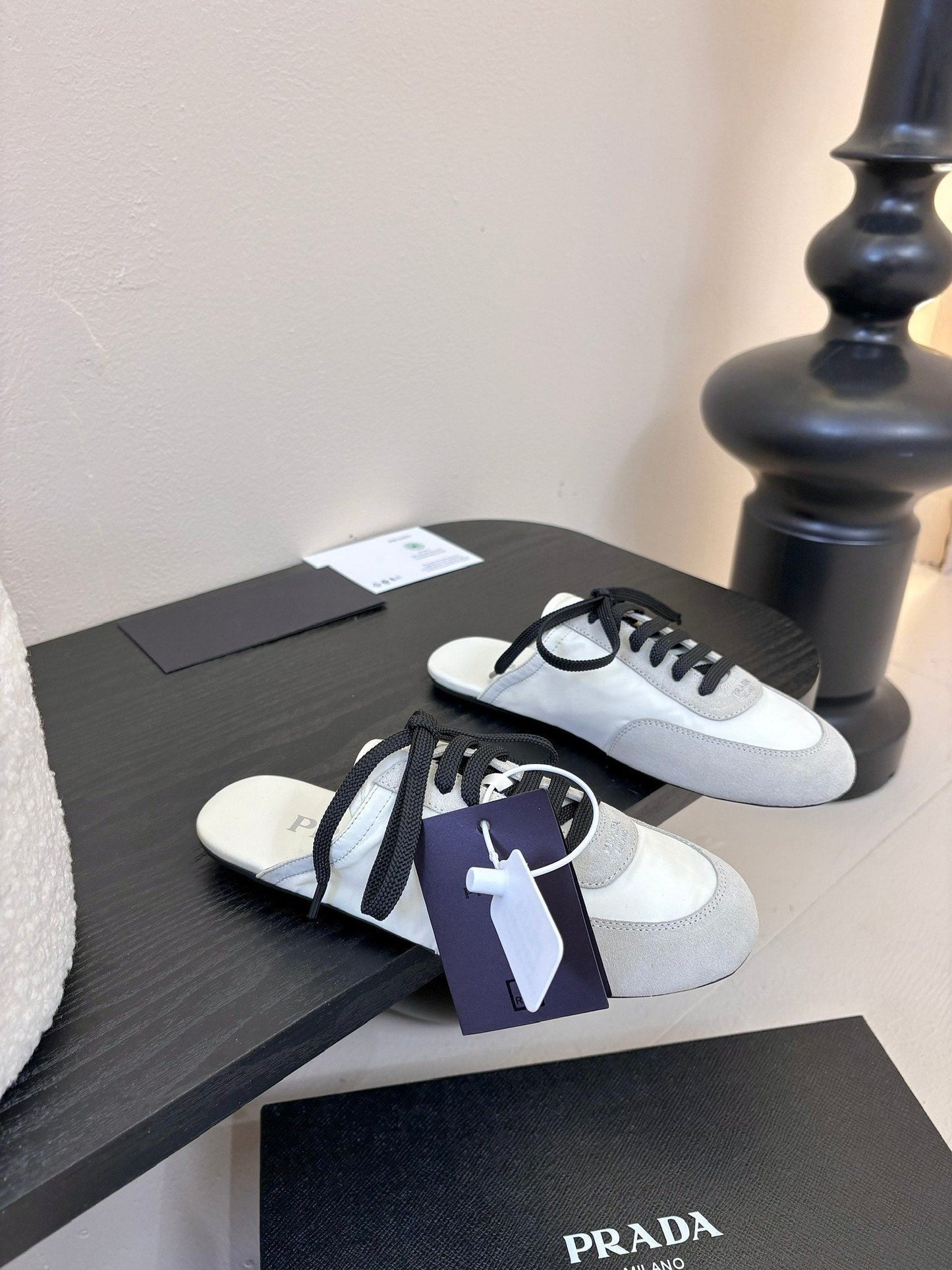 SNEAKER MULES IN BEIGE SUEDE AND WHITE NYLON