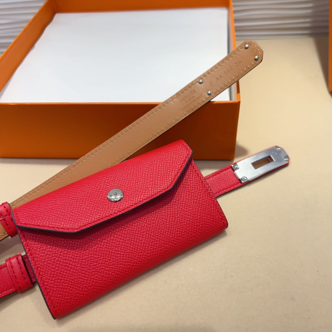 HM KELLY CHERRY RED POCKET 18MM BELT LEATHER SILVER HARDWARE