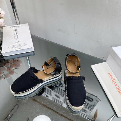 SEE BY ESPADRILLES SANDAL IN BLACK FABRIC AND CALFSKIN