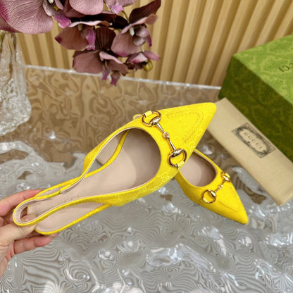 WOMEN'S SLIDE SANDAL WITH GG CROSS LEMON CANVAS