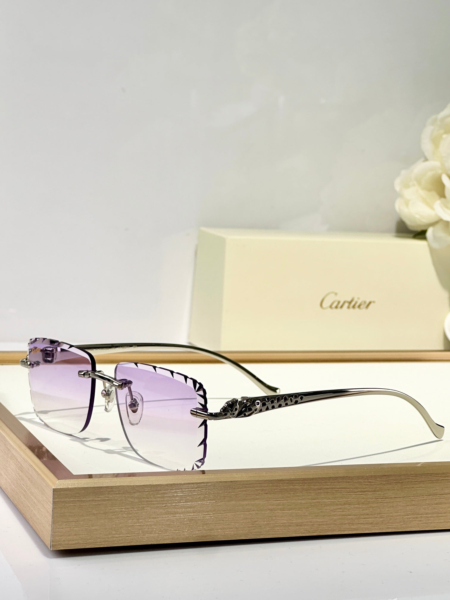 PANTHÈRE RIMLESS SQUARE FRAME SUNGLASSES 580908 IN METAL