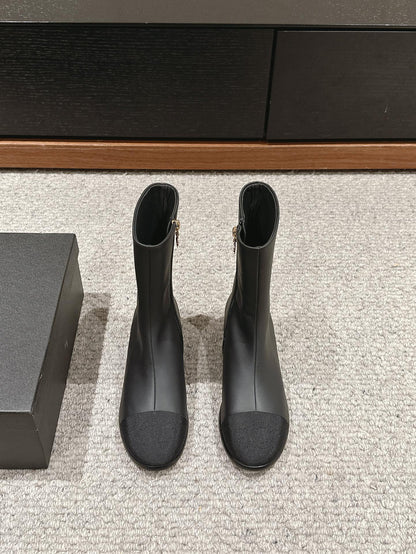 CC SHORT BOOTS IN BLACK LAMBSKIN AND FABRIC
