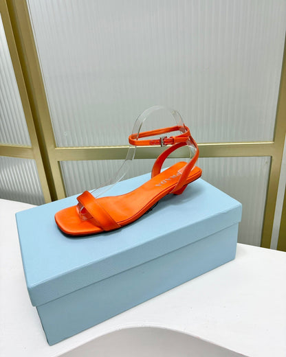 PRA TRIANGLE HEEL SATIN SANDALS BRIGHT ORANGE