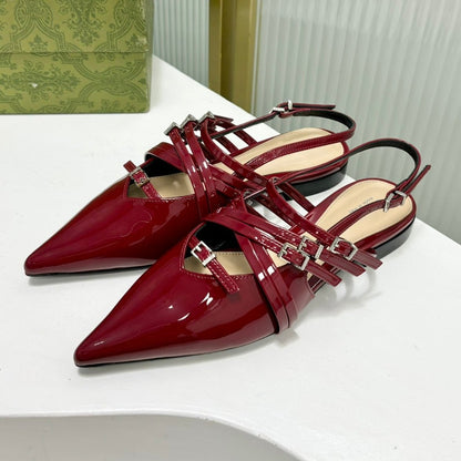 STRAPPY FLAT SLINGBACK IN SCARLET RED GLOSSY CALFSKIN