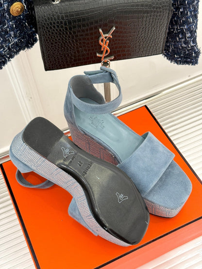 ILLUSION 35 SANDAL IN LIGHT BLUE SUEDE WITH RHINESTONE DETAILS