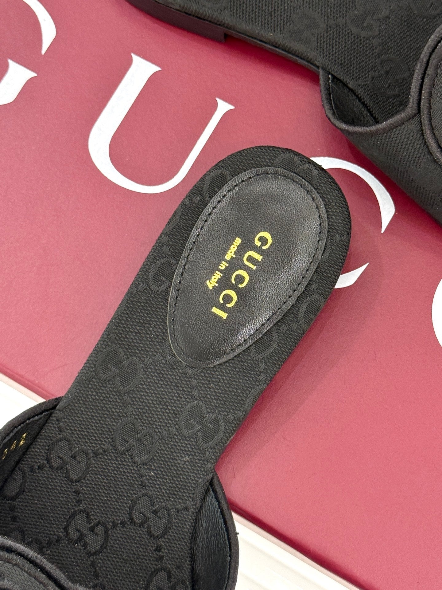 SLIDE SANDALS IN BLACK FABRIC EMBOSSED LOGO STYLE 1