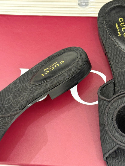 SLIDE SANDALS IN BLACK FABRIC EMBOSSED LOGO STYLE 1