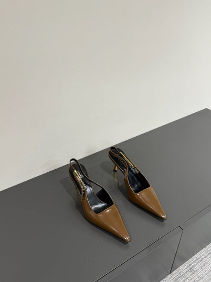 LEE SLINGBACK PUMPS 75 MM IN COFFEE BROWN PATENT CALFSKIN