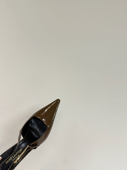 LEE SLINGBACK PUMPS 75 MM IN COFFEE BROWN PATENT CALFSKIN