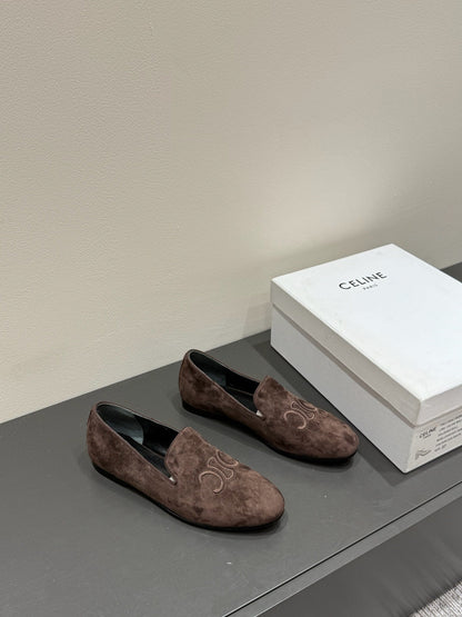LOAFERS IN CHOCOLATE BROWN SUEDE EMBROIDERED LOGO
