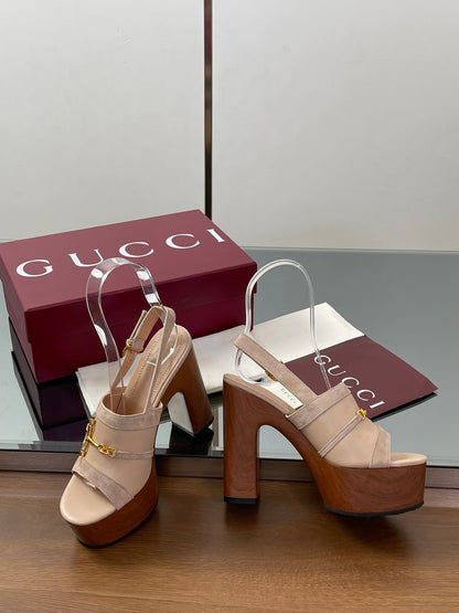 HIGH HEEL SANDALS 13 CM IN BEIGE CALFSKIN MIX SUEDUE GOLD HARDWARE