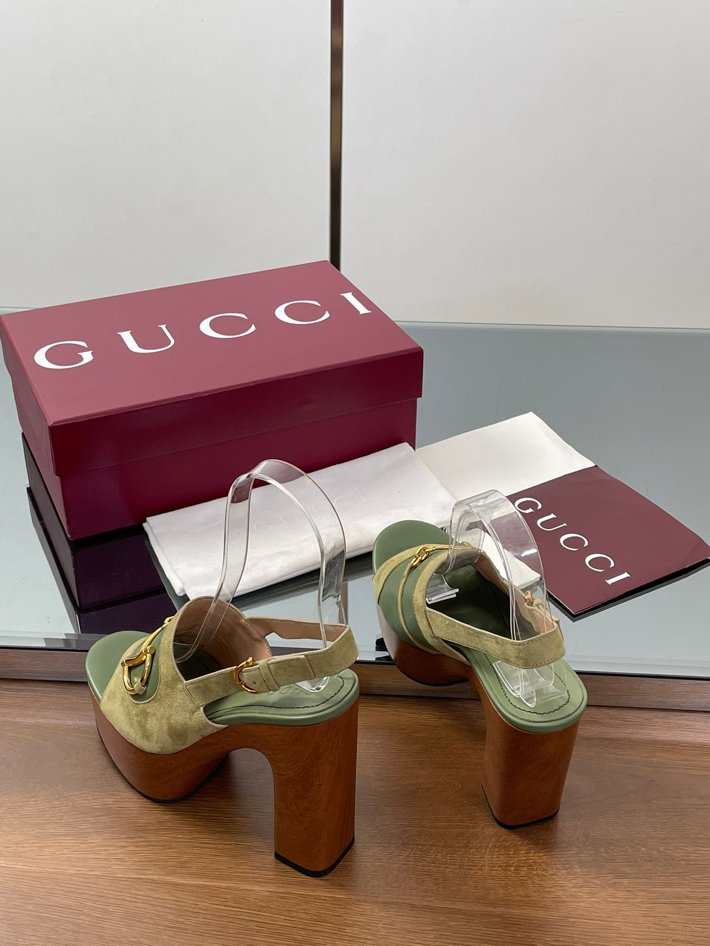HIGH HEEL SANDALS 13 CM IN MOSS GREEN CALFSKIN MIX SUEDUE GOLD HARDWARE