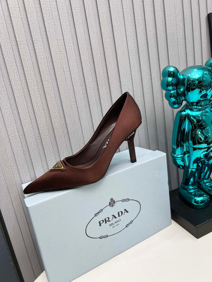 HIGH-HEEL PUMPS IN CHOCOLATE BROWN SATIN