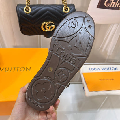 LV WOMEN'S COSY FLAT COMFORT CLOGS IN CHOCOLATE BROWN MONOGRAM SUEDE