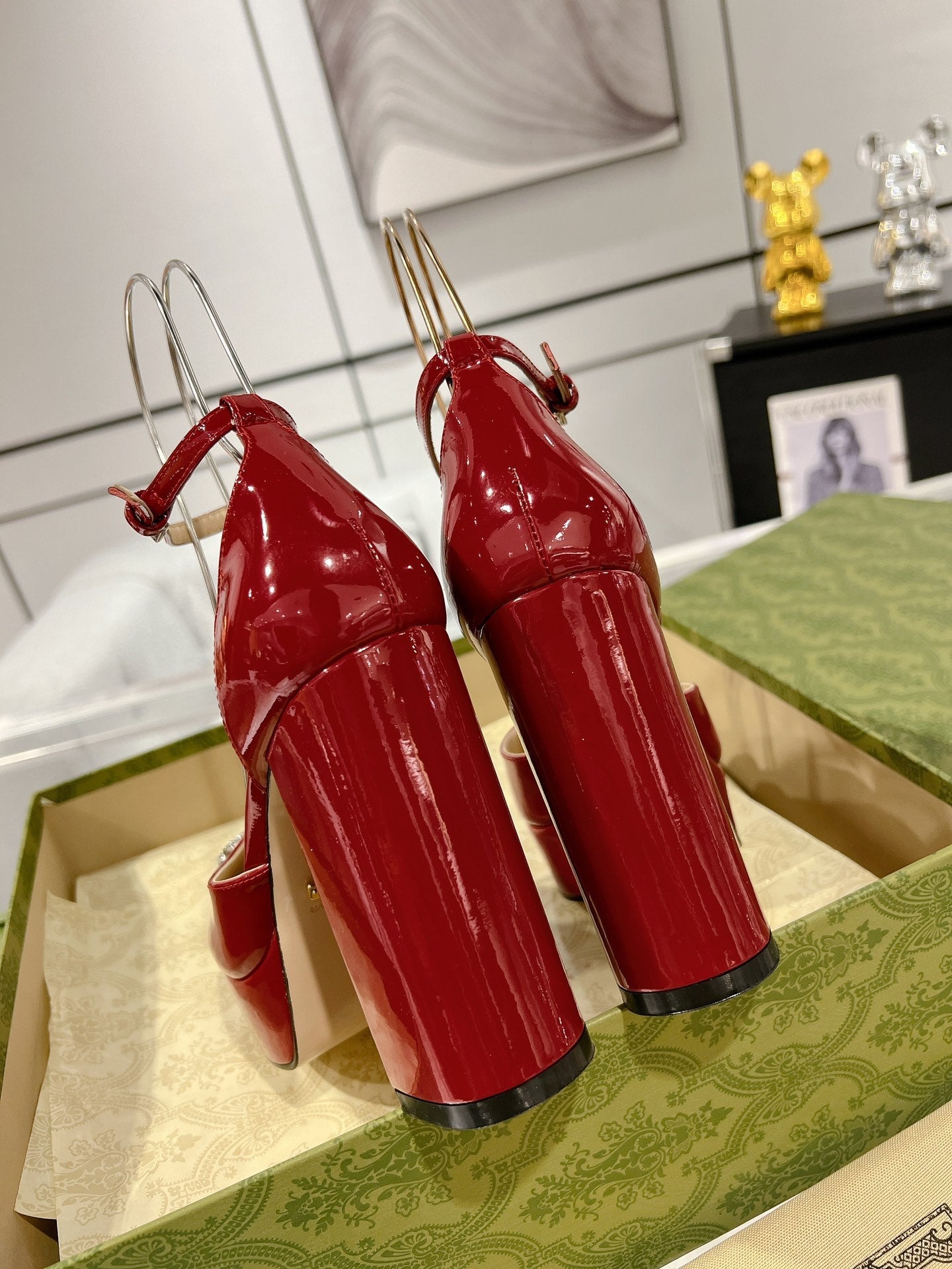 GG CRYSTALS PLATFORM PUMPS SCARLET CALFSKIN